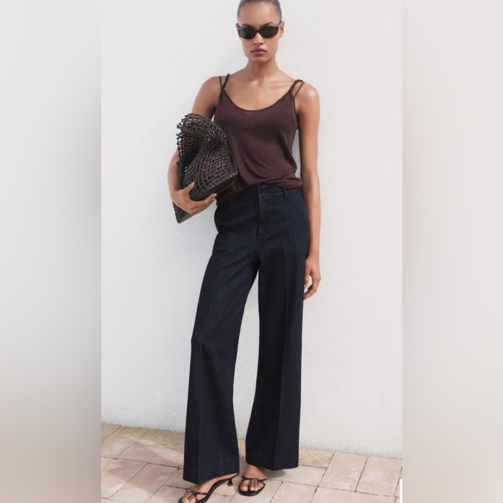 Mango | HIGH-WAISTED WIDE LEG DENIM PANTS | Size L